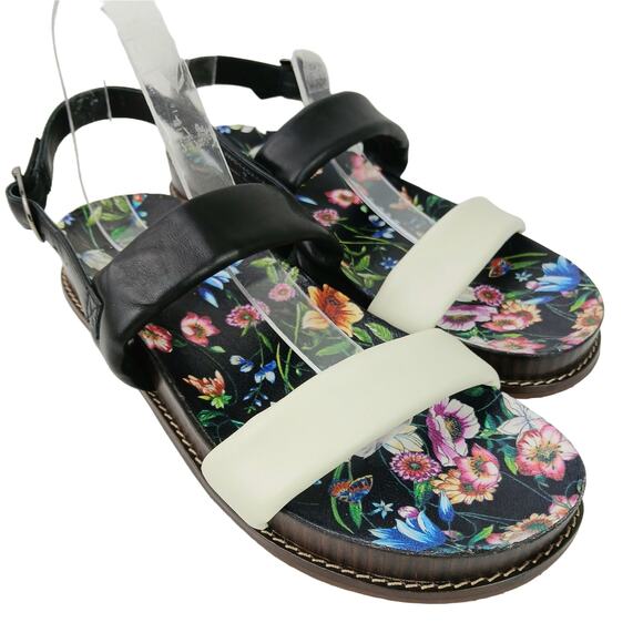 Johnny Was SZ 9 Double Band Sandal Floral Leather NEW $258 - Picture 1 of 10